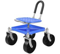 Rolling Garden Cart, Height Adjustable Outdoor Gardening Stool Trolley with Backrest & 360° Swivel Seat, Heavy Duty Garden Seat, Wagon Scooter with Utility Tool Tray (Blue A)