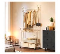 Rolling Garment Rack Double Metal Clothes Hanger with 2 Bars & 2 Storage Shelves Heavy Duty Clothing for Bedroom Closet Laundry (White 80cm/31.5in)