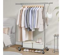 Rolling Garment Rack, Sturdy Clothes Stand With Expandable Hanging Bar, Simple Setup, Mobile, Dove Grey