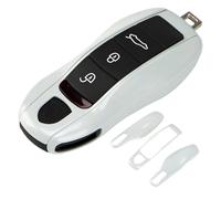 Rolling Gears Carrara White Key Fob Cover Compatible with Porsche Key Fob, 3-Piece Painted ABS Replacement Shell Case Key Shape Type MK1