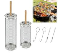 Rolling Grill Basket, BBQ Grill Basket with Handle 304 Stainless Steel Barbecue Accessories Tools Birthday Gifts for Men Father, BBQ Vegetable Basket for Outdoor Cooking Camping