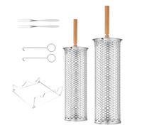 Rollíng Grill Basket BBQ Tools, Safe Grilling Experience, 1 Piece Set, Rolling Grill Baskets, Rolling Grilling Net, Stainless Steel With Removable Wooden Handle, For Men Dad Grandpa Husband Son Family