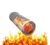 Rolling Grill Basket,Stainless Steel Wire Mesh Cylinder Grilling Basket, Portable Outdoor Camping Barbecue Rack for Vegetables,French Fries,Fish,Versatile Round Grill Cooking Accessories