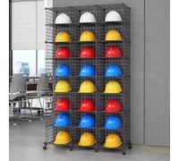 Rolling Hard Hat Holder with Wheels, Stackable Large Capacity Helmet Display Stand for Bulk Storages, Multifunctional Kitchen Shelving Unit(Black,24 Grids(A))