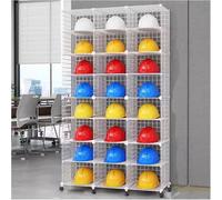 Rolling Hard Hat Holder with Wheels, Stackable Large Capacity Helmet Display Stand for Bulk Storages, Multifunctional Kitchen Shelving Unit(White,24 Grids(A))