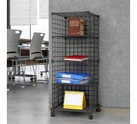 Rolling Hard Hat Holder with Wheels, Stackable Large Capacity Helmet Display Stand for Bulk Storages, Multifunctional Kitchen Shelving Unit(Black,4 Grids)