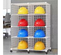 Rolling Hard Hat Holder with Wheels, Stackable Large Capacity Helmet Display Stand for Bulk Storages, Multifunctional Kitchen Shelving Unit(White,8 Grids(A))