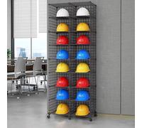 Rolling Hard Hat Holder with Wheels, Stackable Large Capacity Helmet Display Stand for Bulk Storages, Multifunctional Kitchen Shelving Unit(Black,16 Grids)
