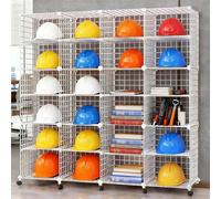 Rolling Hard Hat Holder with Wheels, Stackable Large Capacity Helmet Display Stand for Bulk Storages, Multifunctional Kitchen Shelving Unit(White,24 Grids(B))