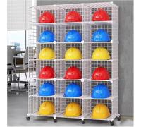 Rolling Hard Hat Holder with Wheels, Stackable Large Capacity Helmet Display Stand for Bulk Storages, Multifunctional Kitchen Shelving Unit(White,18 Grids)
