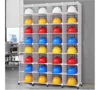 Rolling Hard Hat Holder with Wheels, Stackable Large Capacity Helmet Display Stand for Bulk Storages, Multifunctional Kitchen Shelving Unit(White,32 Grids)