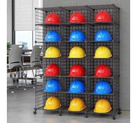 Rolling Hard Hat Holder with Wheels, Stackable Large Capacity Helmet Display Stand for Bulk Storages, Multifunctional Kitchen Shelving Unit(Black,18 Grids)