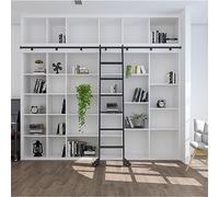 Rolling Hardware Kit for Library 6.6ft Sliding Track with Floor Roller Metal Round Tube Hook Assemblies & Black h No Included