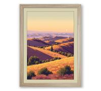 Rolling Hills at Golden Hour Landscape Framed Wall Art Print A1 (84.1×59.4cm) Oak, Wall Decor for Living Room, Bedroom, Office & Home, Ready to Hang, Art Gift