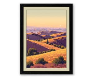 Rolling Hills at Golden Hour Landscape Framed Wall Art Print A3 (42×29.7cm) Black, Wall Decor for Living Room, Bedroom, Office & Home, Ready to Hang, Art Gift