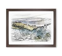 Rolling Hills Of India Sketch Modern Art Framed Print | A4 Walnut Framed Wall Art | Ready to Hang | Modern Nature Picture | Living Room Bedroom Lounge Office