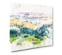 Rolling Hills of India Watercolour Canvas Print | Gallery Wrapped 30mm Frame Wall Art | 14x14 inches | Ready to Hang | Modern Landscape Picture | Living Room Bedroom Lounge Office