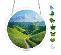 Rolling Hills Pastoral Landscape Acrylic Round Puzzle 7.8x7.8Inch Wall Hanging