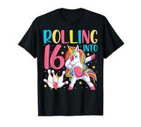 Rolling Into 16 Years Old Unicorn 16th Birthday T-Shirt