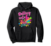 Rolling Into 6 Sixth Birthday Retro Skater Roller Skating Pullover Hoodie