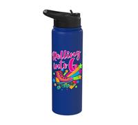 Rolling Into 6 Sixth Birthday Retro Skater Roller Skating Stainless Steel Insulated Water Bottle
