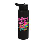 Rolling Into 6 Sixth Birthday Retro Skater Roller Skating Stainless Steel Insulated Water Bottle