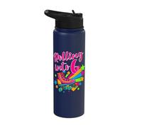 Rolling Into 6 Sixth Birthday Retro Skater Roller Skating Stainless Steel Insulated Water Bottle