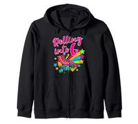 Rolling Into 6 Sixth Birthday Retro Skater Roller Skating Zip Hoodie
