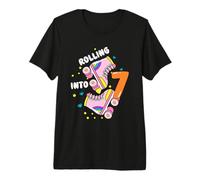 Rolling Into 7 Birthday Roller Skater Boys Girls Kids Bday Premium T-Shirt