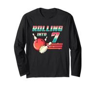 Rolling Into 7 Years Old Bowling Party 7th Birthday Retro Long Sleeve T-Shirt