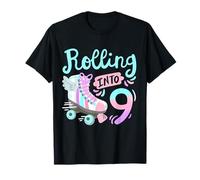 Rolling Into 9 Roller Skates Skater Girl 9th Birthday Party T-Shirt