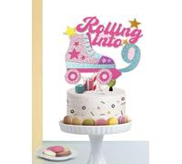 Rolling into 9th Theme Cake Toppers Happy 9th Birthday Cake Topper 9-year-old Birthday Decorations for Girls Roller Skate Birthday Party Cake Topper