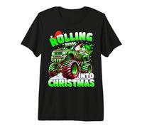 Rolling Into Christmas Monster Truck Holiday Boys Premium T-Shirt