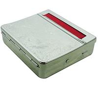 Rolling King Cigarette Roller Machine Automatic Box, Embossed Silver Automatic Tobacco Rolling Machine, Roll Your Own Cigarette Machine for Rolling Papers and Filter Tips, Tobacco Tin RB5