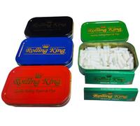 Rolling King Tin Set - 100 Rolling King Extra Slim Tips & 100 Regular Green Rolling Papers in Metal Tin