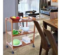Rolling Kitchen Cart, 3 Tier Moveable Kitchen Cart, Wooden Kitchen Trolley Rolling Storage Rack, Kitchen Storage Rack with 4 Wheels Kitchen Cart Microwave Stand for Home