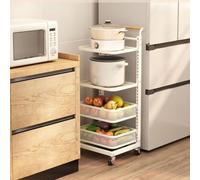 Rolling Kitchen Cart 4 Tier Storage Shelves with 2 Baskets Microwave Stand Utility Trolley for Pots & Utensils White Space-Saving nizer for Home & Kitchen