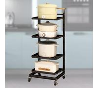 Rolling Kitchen Cart for Fruits & Vegetables Storage - Black 4-Board nizer for Pantry & Cabinets Space-Saving Mobile Trolley for Kitchen Essentials