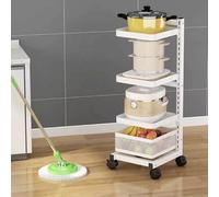 Rolling Kitchen Cart for Fruits & Vegetables White Microwave Shelf nizer 4 Boards & 1 Basket Space-Saving Storage Solution for Cabinets & Pantry