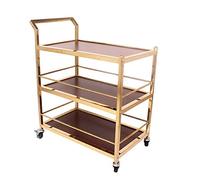 Rolling Kitchen Cart Metal Frame Wooden Handle Safety Rail with Brakes Utility Trolley for Home & RestaurantPortable Storage Solution