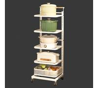 Rolling Kitchen Cart nizer - 5 Tier Drawer Storage for Pots Pans Fruits & Vegetables - White Kitchen Trolley with 1 Basket for Pantry & Cabinet nization
