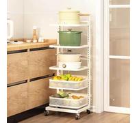 Rolling Kitchen Cart nizer Foldable 5-Board Storage Shelf with 2 Baskets White Space-Saving Kitchen Trolley for Pantry & Countertop Mobile Utility Cart