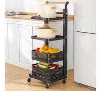 Rolling Kitchen Cart Slim Storage nizer with Swiveling Design Corner Cabinet with 4 Boards & 2 Baskets Black Utility Trolley for Pots & Cookware Storage