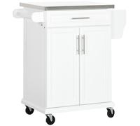 Rolling Kitchen Cart Storage Trolley with Drawer Towel Rail Steel White