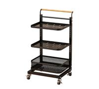 Rolling Kitchen Cart with Drawer Black Fruit & Vegetable Basket Bathroom Storage nizer Compact 3-Board Design Perfect for Small Spaces