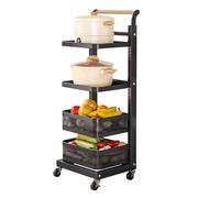 Rolling Kitchen Cart with Wheels 4 Boards & 2 Baskets Outdoor Storage nizer Mobile Kitchen Trolley Black Utility Cart for Dining & Cooking