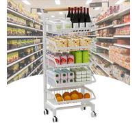 Rolling Kitchen Cart with Wheels, 4-Tier Mobile Shelving Rack for Fruit and Vegetable Storage, Easy Access and Organization for Home and Retail Use
