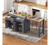 Rolling Kitchen Island Cart with Retractable Worktop 4 Doors 2 Drawers Adjustable Shelves - Perfect for Kitchen or Dining Room (Gray-02E 180x45x92cm)