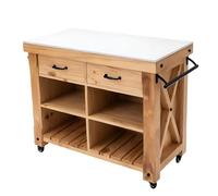 Rolling Kitchen Island Cart with Wooden Top and Open Storage - Small Kitchen Storage Solutions for Home, Dining, and Cooking, Mobile Kitchen Utility Cart
