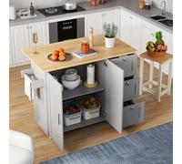 Rolling Kitchen Island on Wheels Foldable Tabletop Trolley with 3 Ders 2 Doors Lo Swivel Wheels & Towel Rack Grey Kitchen Cabinet for Dining & Living Room